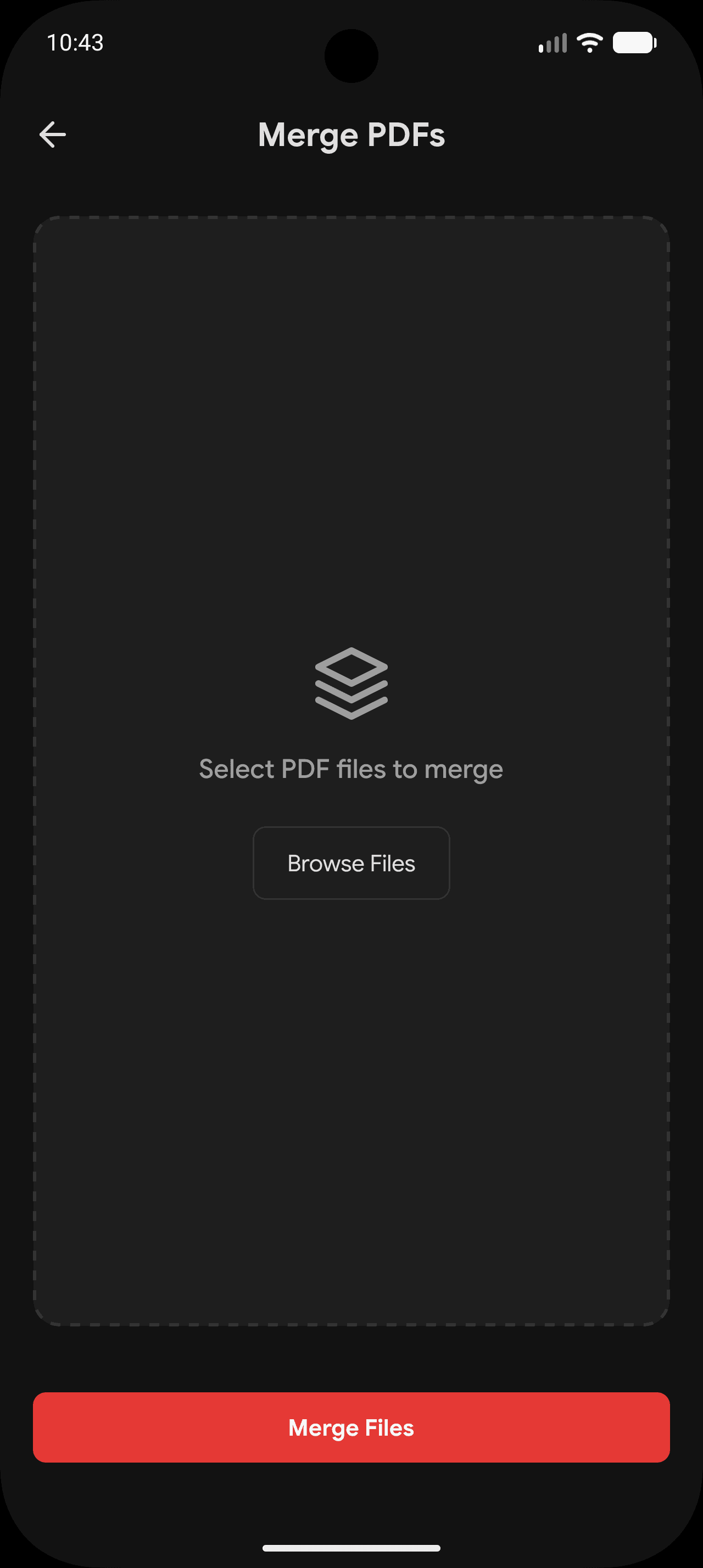 Merge PDF screen in the Arcanize Android app