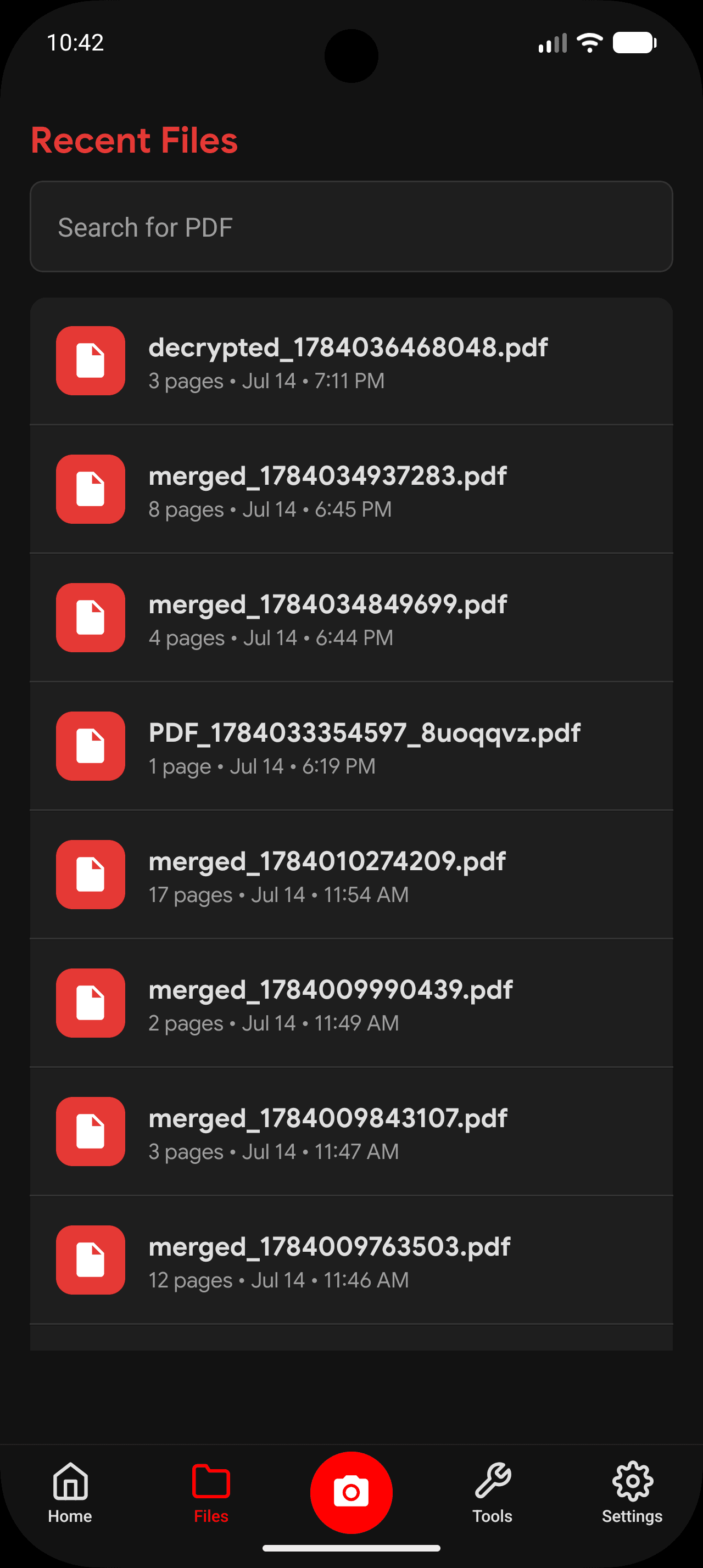Recent files list in the Arcanize Android app