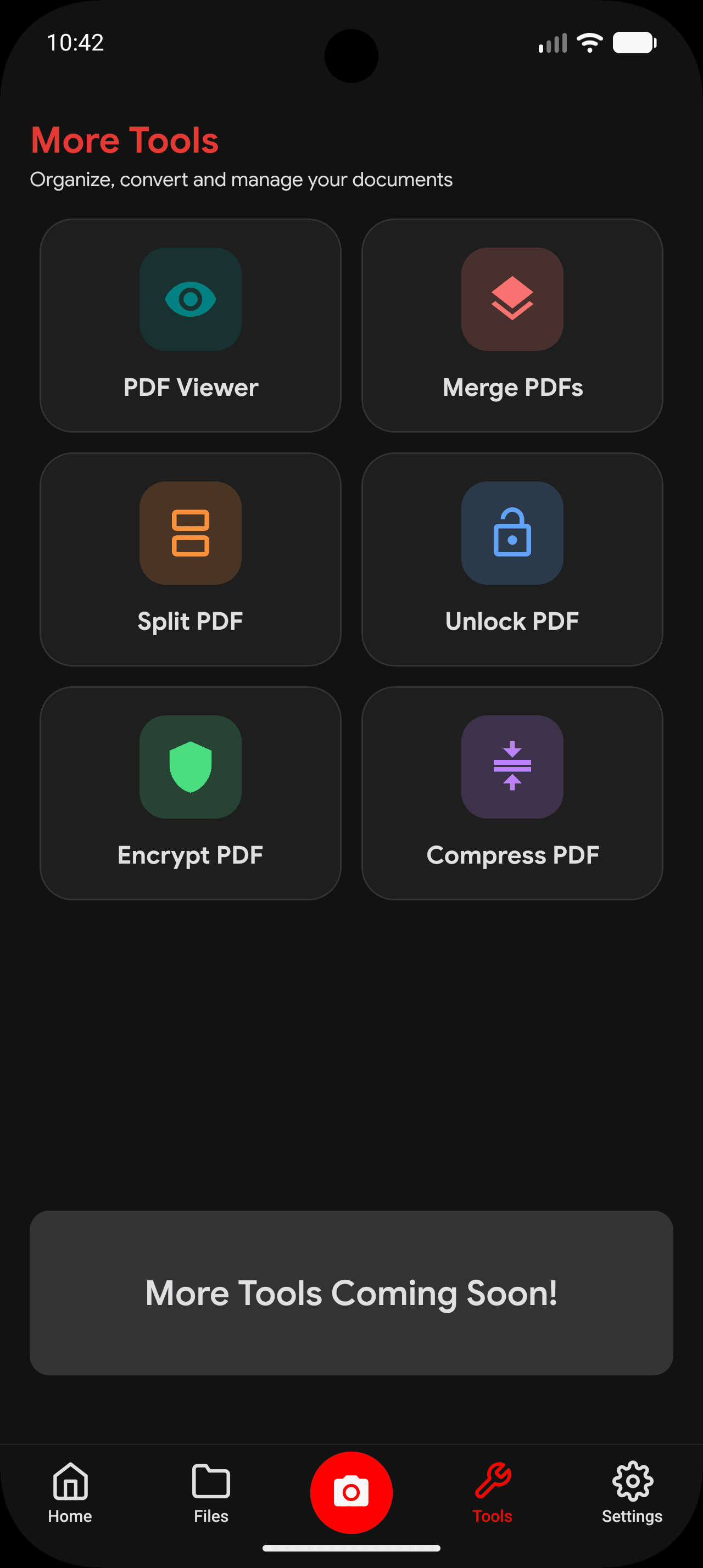 PDF tools list in the Arcanize Android app