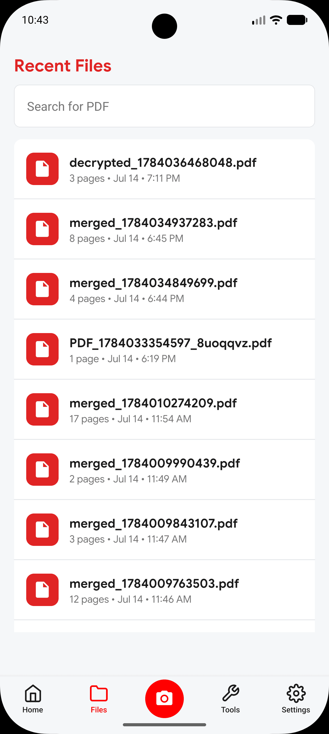 Recent files list in the Arcanize Android app