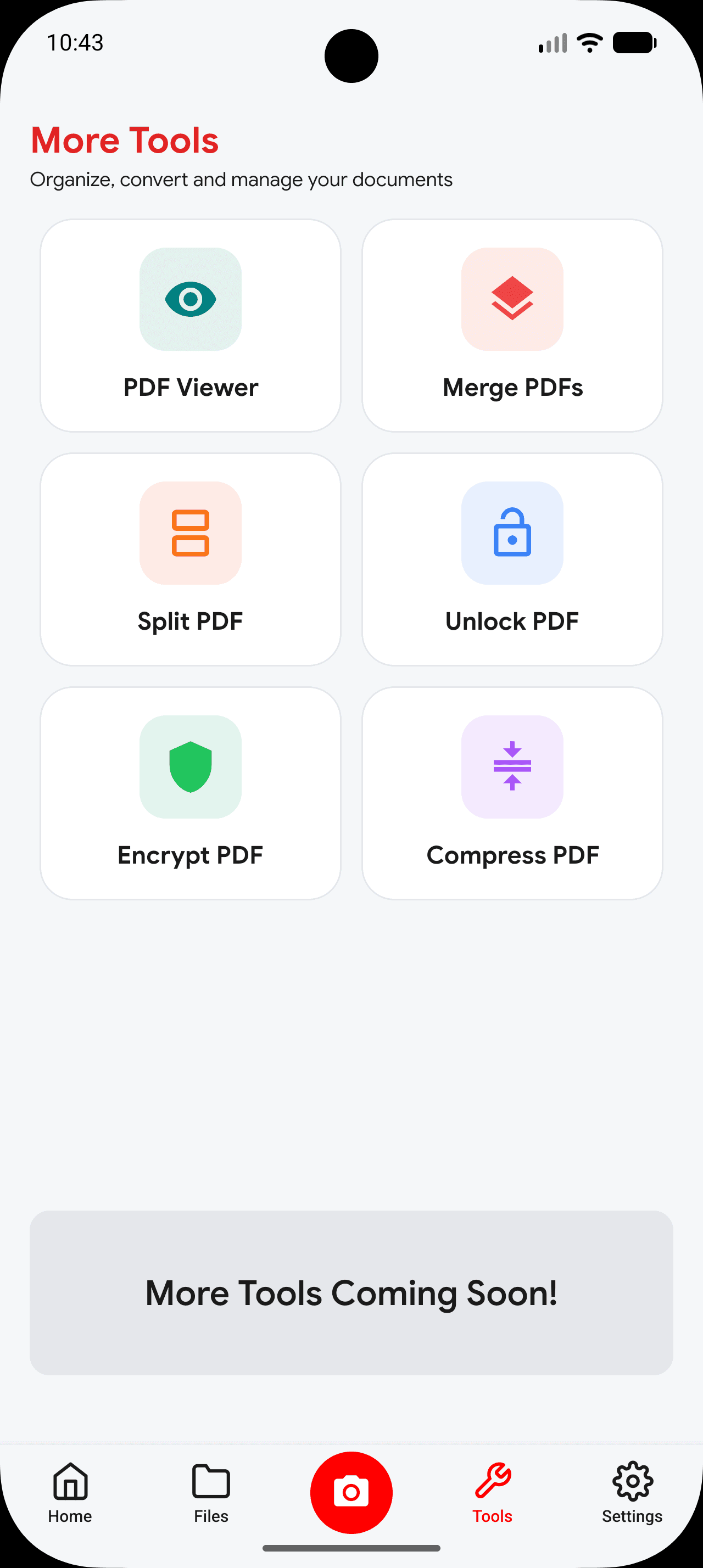 PDF tools list in the Arcanize Android app